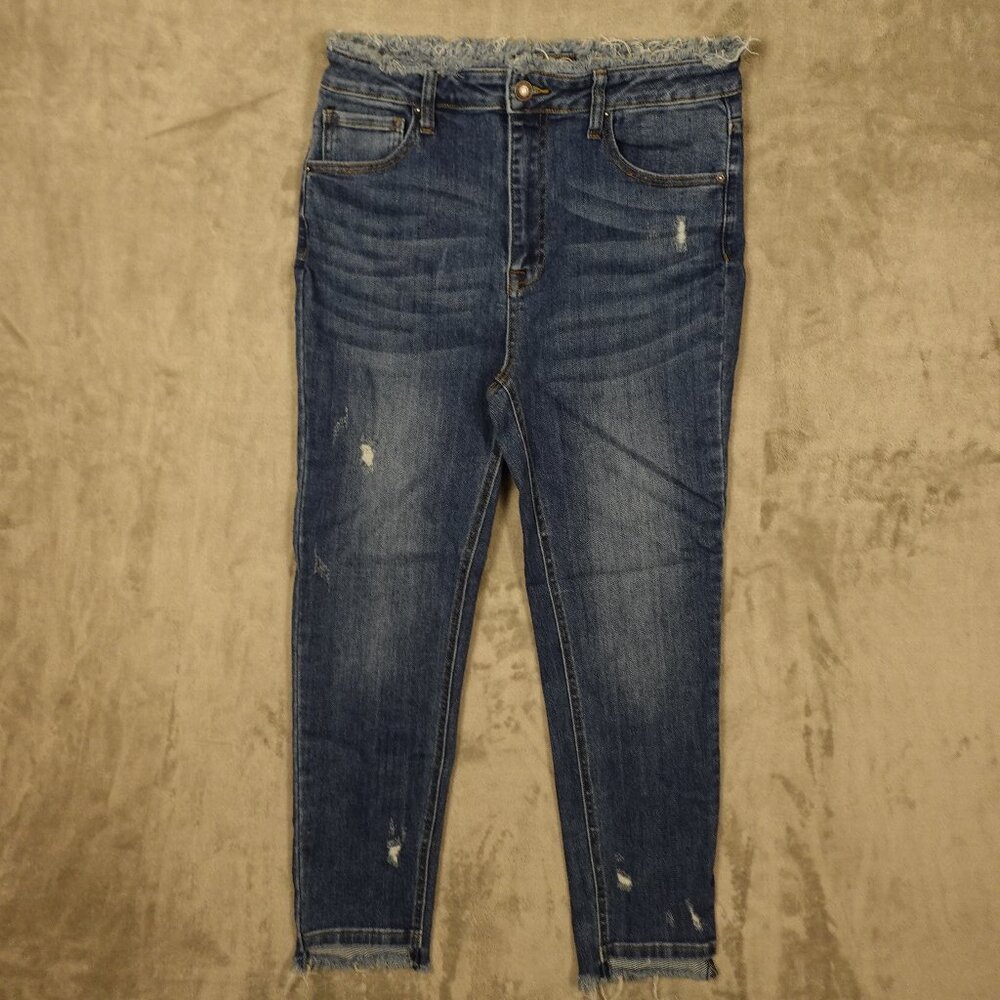 RISEN Los Angeles High-Rise Distressed Skinny Jeans W30/11 Raw Hem Stretch Denim